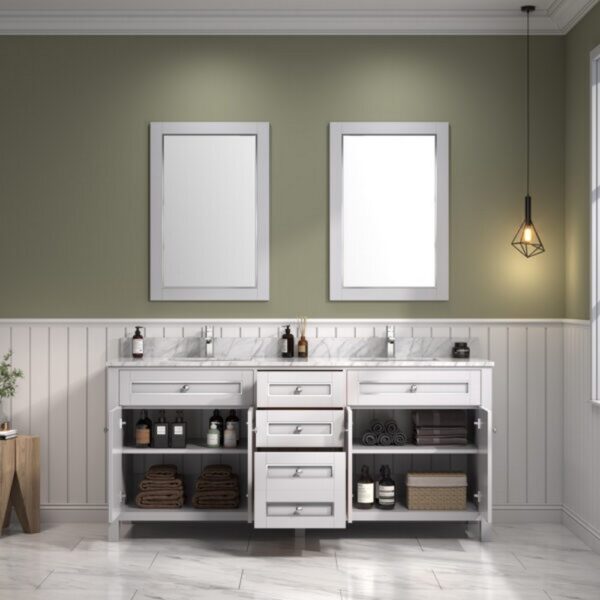 Legion Furniture WV2272 72 Inch Freestanding Double Sink Bathroom Vanity with Carrara White Marble Top