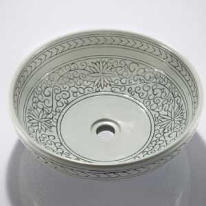 Legion Furniture ZA-225 15.5 Inch Porcelain Sink Bowl in Light Green Flower and Off White