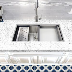 Nantucket Sinks ZR-PS-3620-16 Pro Series 36 Inch Large Prep Station Single Bowl Undermount Stainless Steel Kitchen Sink with Compatible Accessories