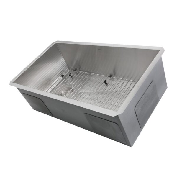 Nantucket Sinks ZR3218-OSD Pro Series 32 Inch Large Rectangle Single Bowl Undermount Small Radius Stainless Steel Kithcen Sink