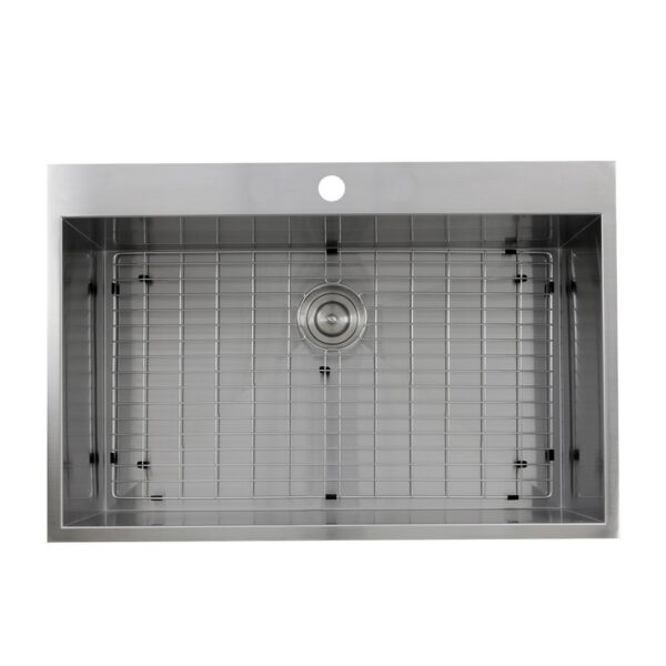 Nantucket Sinks' ZR3322-S-16 - 33 Inch Large Rectangle Single Bowl Self Rimming Zero Radius Stainless Steel Drop In Kitchen Sink, 16 Gauge -1 Hole