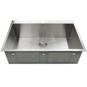 Nantucket Sinks' ZR3322-S-16 - 33 Inch Large Rectangle Single Bowl Self Rimming Zero Radius Stainless Steel Drop In Kitchen Sink, 16 Gauge -1 Hole