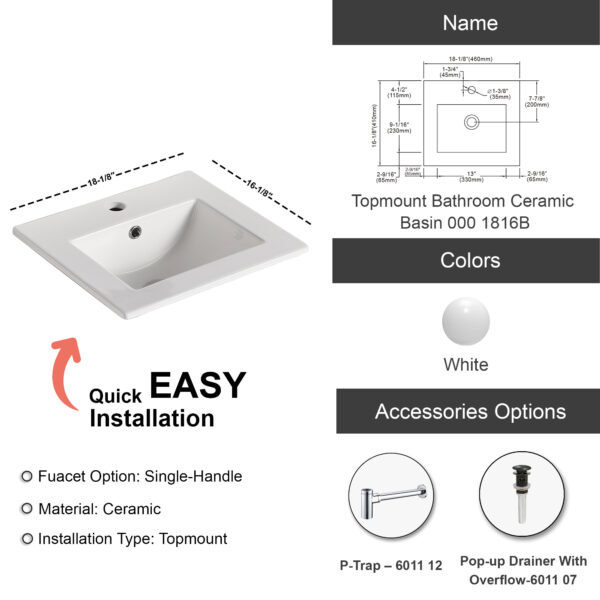 Dowell Topmount Bathroom Ceramic Basin 000 1816B