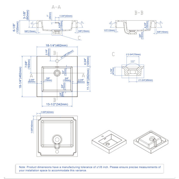 Dowell Topmount Bathroom Resin Basin 000 1818BP