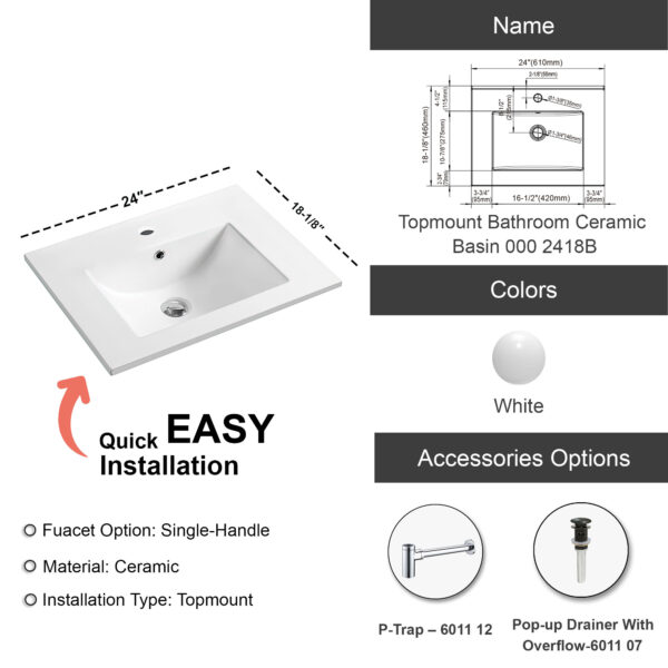 Dowell Topmount Bathroom Ceramic Basin 000 2418B