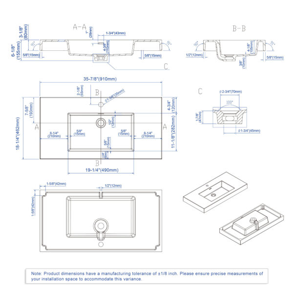 Dowell Topmount Bathroom Resin Basin 000 3618BP