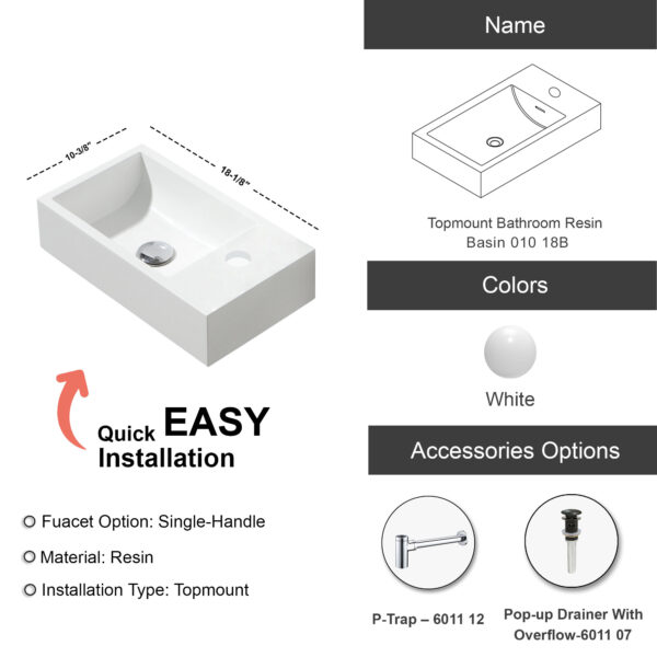 Dowell Topmount Bathroom Resin Basin 010 18B