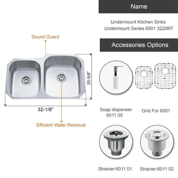 Dowell Undermount Kitchen Sinks Undermount Series 6001 3220RT