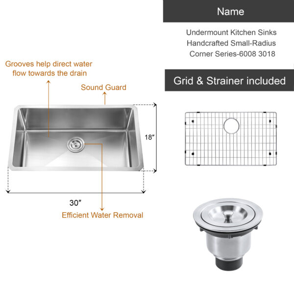 Dowell Undermount Kitchen Sinks Handcrafted Small-Radius Corner Series-6008 3018