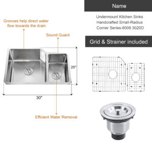 Dowell Undermount Kitchen Sinks Handcrafted Small-Radius Corner Series-6008 3020D