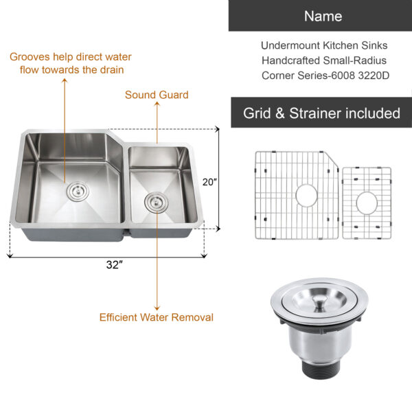 Dowell Undermount Kitchen Sinks Handcrafted Small-Radius Corner Series-6008 3220D