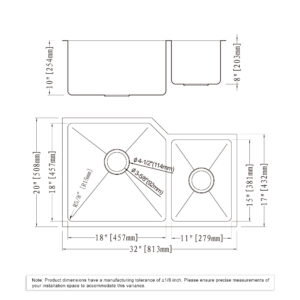 Dowell Undermount Kitchen Sinks Handcrafted Small-Radius Corner Series-6008 3220D