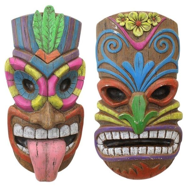 Design Toscano AL91864 7 1/2 Inch Tiki Face Plaques, Set of 2