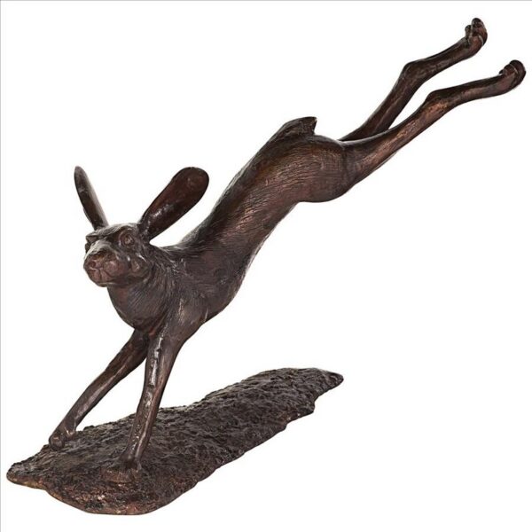 Design Toscano AS27234 15 Inch Leaping Hare Jumping Rabbit Cast Bronze Garden Statue