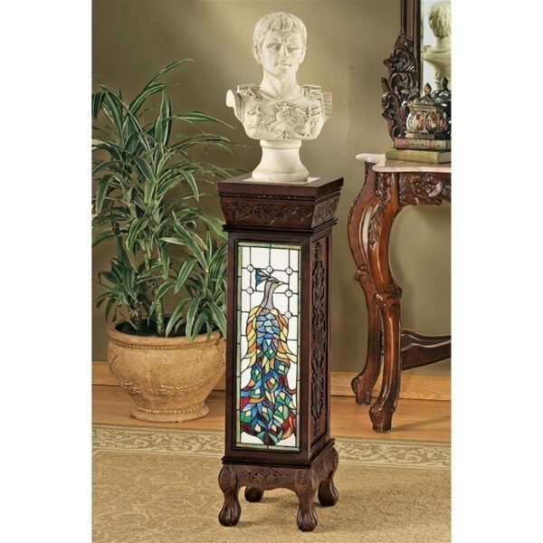 Design Toscano BN1036 10 Inch Peacock Stained Glass Pedestal