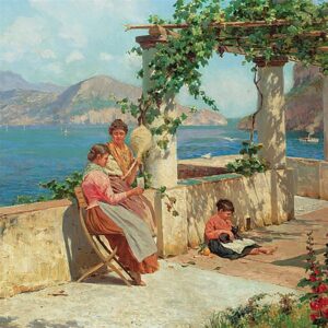 Design Toscano DA1514 40 1/2 Inch Figures On a Terrace in Capri Canvas Replica Painting - Grande