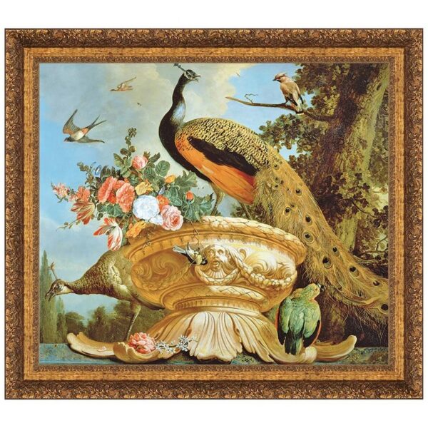 Design Toscano DA1614 38 Inch a Peacock On a Decorative Urn Canvas Replica Painting - Grande