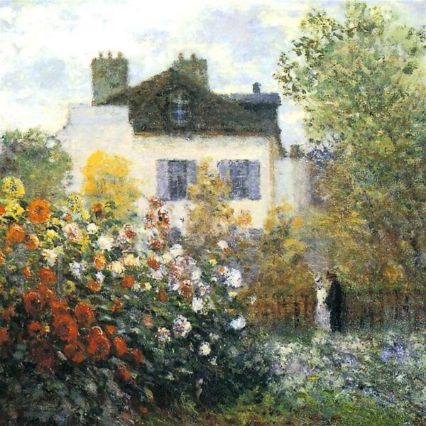 Design Toscano DA3923 37 Inch Monets Garden at Argenteuil The Dahlias 1873 Canvas Replica Painting - Large