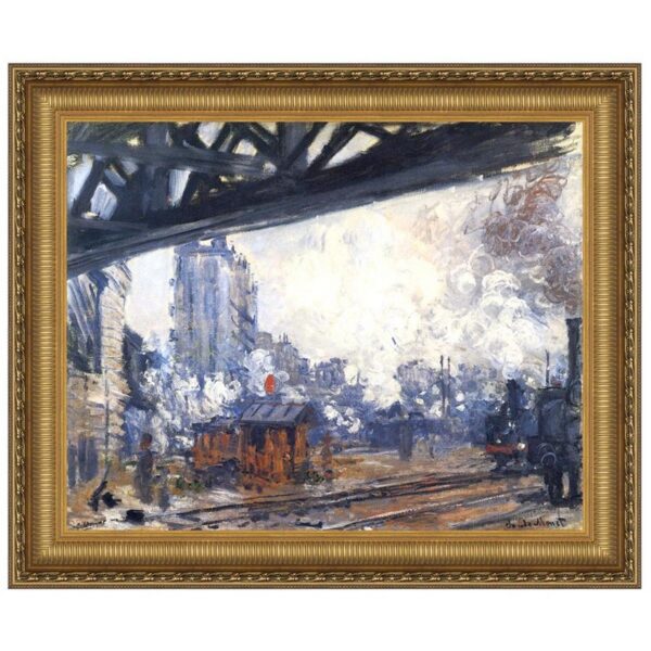 Design Toscano DA4003 35 3/4 Inch Saint-Lazare Station Exterior View Framed Canvas Replica Painting - Large