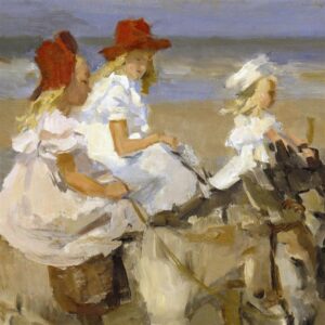 Design Toscano DA4702 29 1/2 Inch Donkey Rides On The Beach 1901 Canvas Replica Painting - Medium