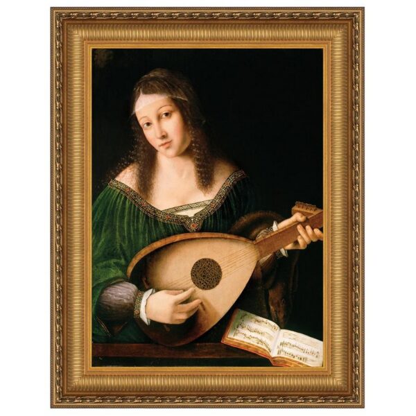 Design Toscano DA4781 16 1/2 Inch Lady Playing a Lute 1530 Canvas Replica Painting - Small