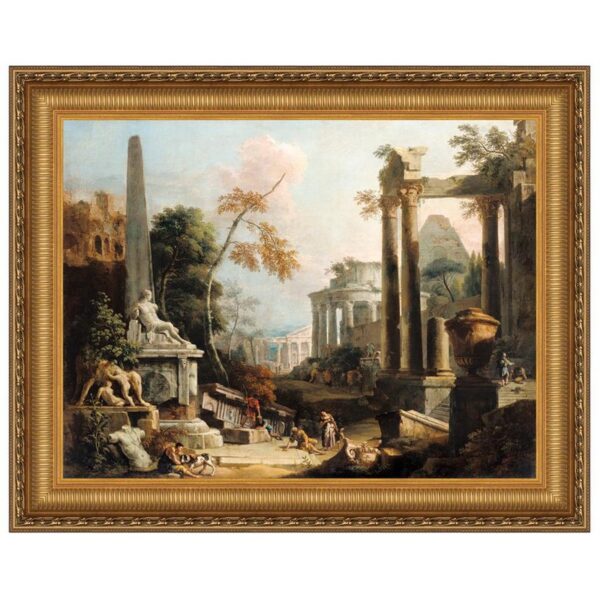 Design Toscano DA4792 28 1/4 Inch Landscape with Classical Ruins and Figures 1730 Canvas Replica Painting - Medium