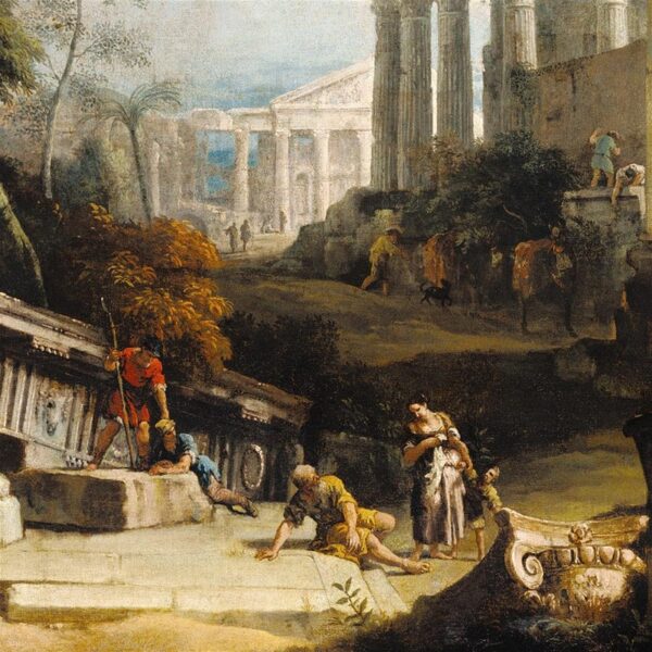 Design Toscano DA4792 28 1/4 Inch Landscape with Classical Ruins and Figures 1730 Canvas Replica Painting - Medium