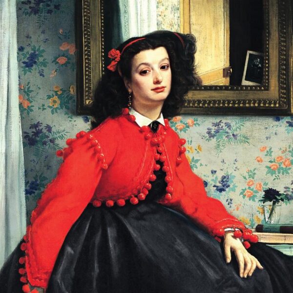 Design Toscano DA5142 24 1/4 Inch Portrait of Mlle. L.L. Young Lady in Red Jacket 1864 Canvas Replica Painting - Medium