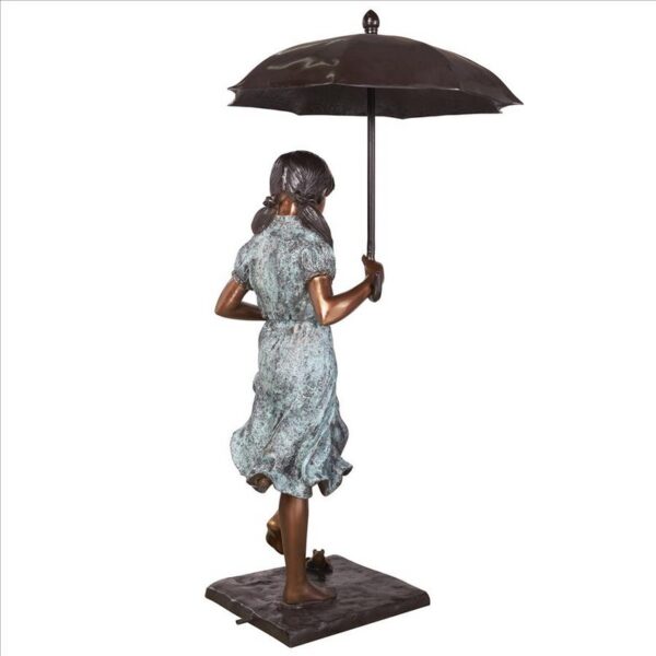 Design Toscano DK1889 30 1/2 Inch Singing in The Rain Young Girl with Umbrella Cast Bronze Garden Statue