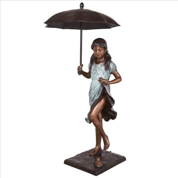 Design Toscano DK1889 30 1/2 Inch Singing in The Rain Young Girl with Umbrella Cast Bronze Garden Statue