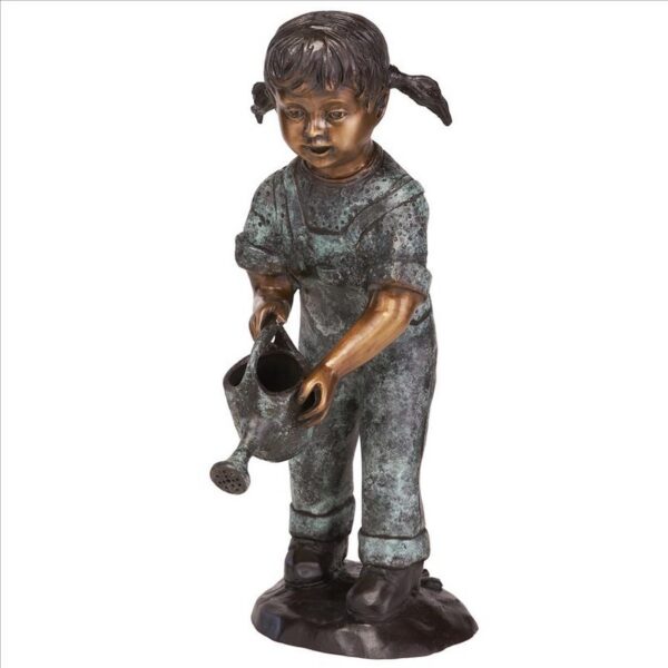 Design Toscano DK262 9 Inch Watering Can Caitlyn Little Gardner Cast Bronze Garden Statue