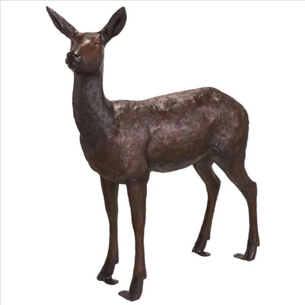 Design Toscano DK26832 12 Inch Standing Doe Deer Cast Bronze Garden Statue