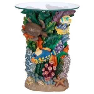 Design Toscano EU30405 16 Inch The Great Barrier Reef Glass Top Table