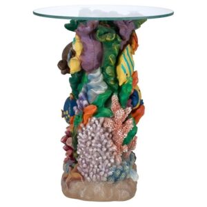 Design Toscano EU30405 16 Inch The Great Barrier Reef Glass Top Table