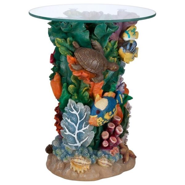 Design Toscano EU30405 16 Inch The Great Barrier Reef Glass Top Table