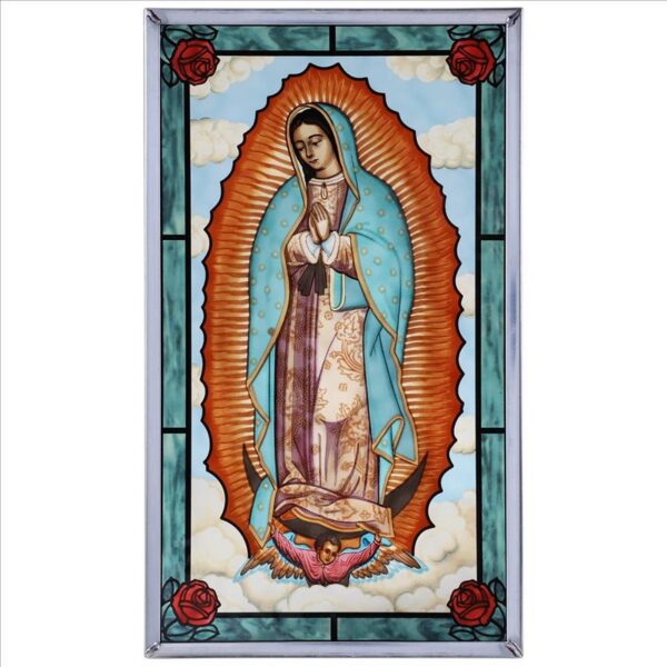 Design Toscano GM1015 8 Inch Virgin of Guadalupe Religious Art Glass Panel