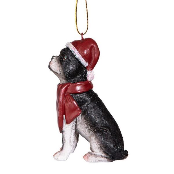 Design Toscano JH576302 2 1/2 Inch Boston Terrier Holiday Dog Ornament Sculpture