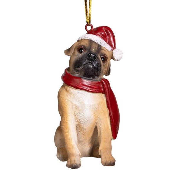 Design Toscano JH576315 2 1/2 Inch Pug Holiday Dog Ornament Sculpture