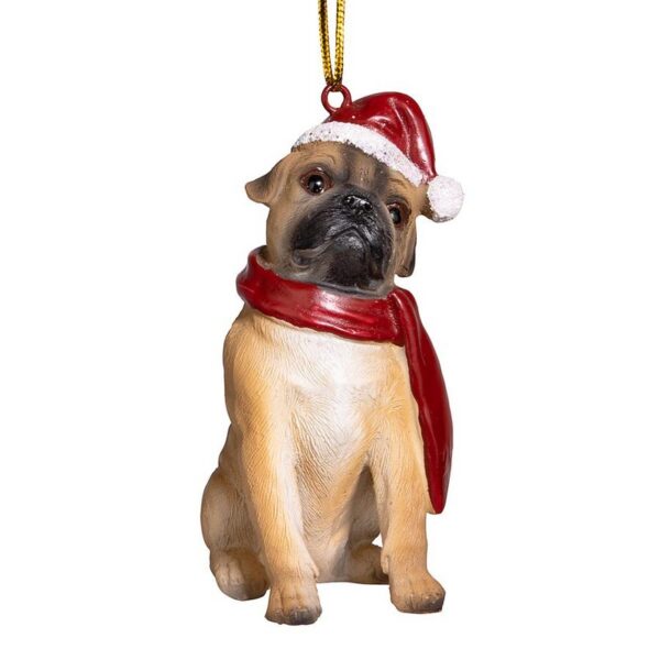 Design Toscano JH576315 2 1/2 Inch Pug Holiday Dog Ornament Sculpture