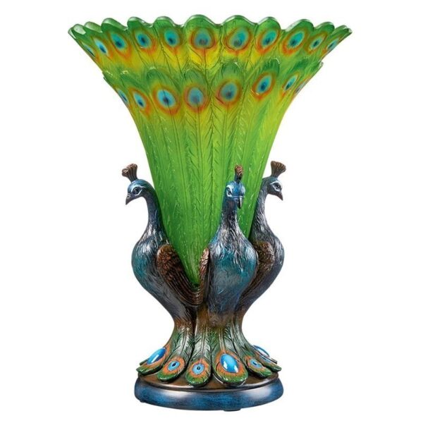 Design Toscano KY1043 9 1/2 Inch Grand Plumage Peacock Sculptural Vase