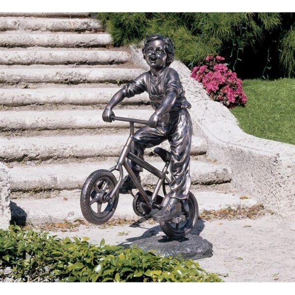 Design Toscano KY114861 14 1/2 Inch Out for a Ride Boy on Bike Statue - Faux Bronze Patina