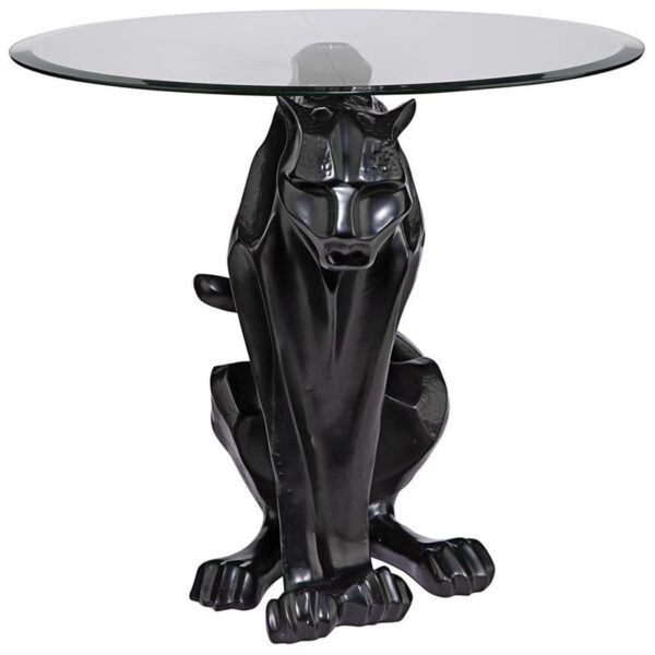 Design Toscano KY72408 18 1/2 Inch Jaguar Glass Top Table - Black