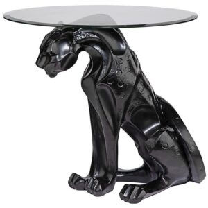 Design Toscano KY72408 18 1/2 Inch Jaguar Glass Top Table - Black