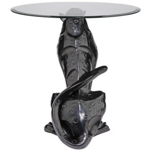 Design Toscano KY72408 18 1/2 Inch Jaguar Glass Top Table - Black