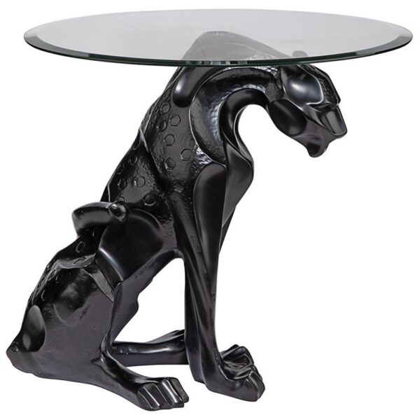 Design Toscano KY72408 18 1/2 Inch Jaguar Glass Top Table - Black