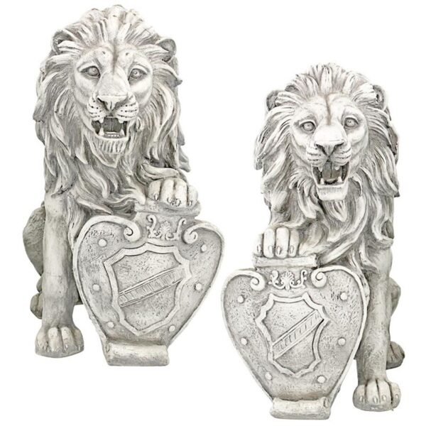 Design Toscano LY937288 9 Inch Classic Lions with Shields Sentry Statues, Set of 2