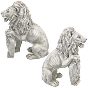 Design Toscano LY937288 9 Inch Classic Lions with Shields Sentry Statues, Set of 2