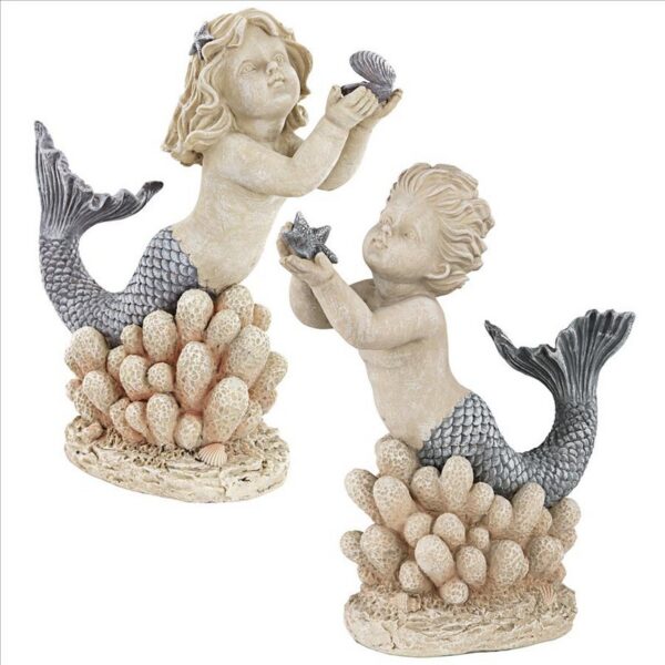 Design Toscano LY9721086 11 Inch Gifts Frm Sea Mermaid Merboy Statues Set