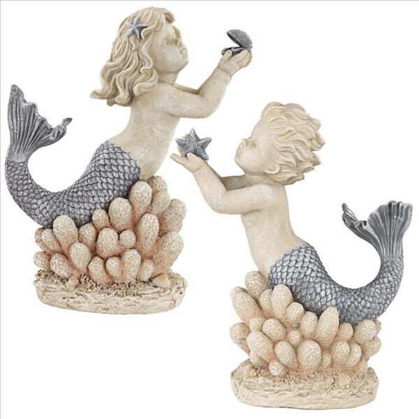 Design Toscano LY9721086 11 Inch Gifts Frm Sea Mermaid Merboy Statues Set