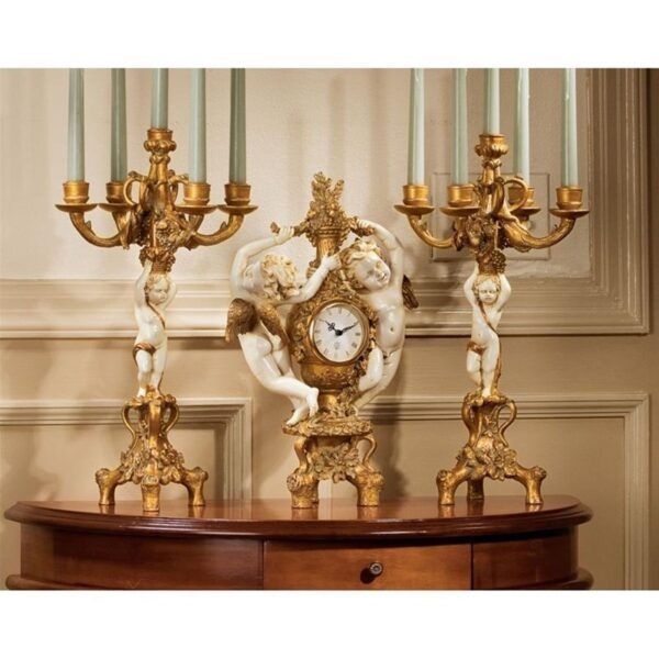 Design Toscano PD92008 21 Inch Set of Cherubs Harvest Clock and Candelabrum